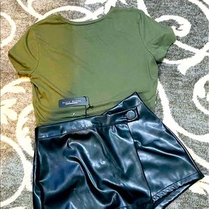 Black leather skort skirt